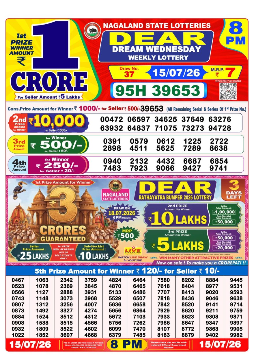 Lottery Result Today 15.07.26
