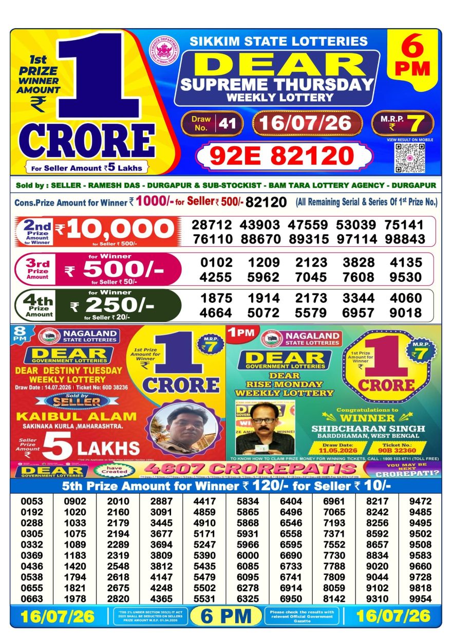 Lottery Result Today 16.07.26