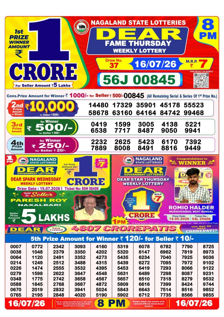 Lottery Result Today 16.07.26