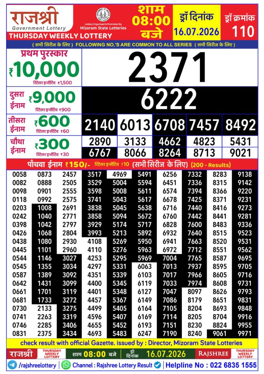 Lottery Result Today 16.07.26