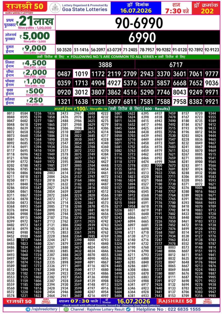 Lottery Result Today 16.07.26