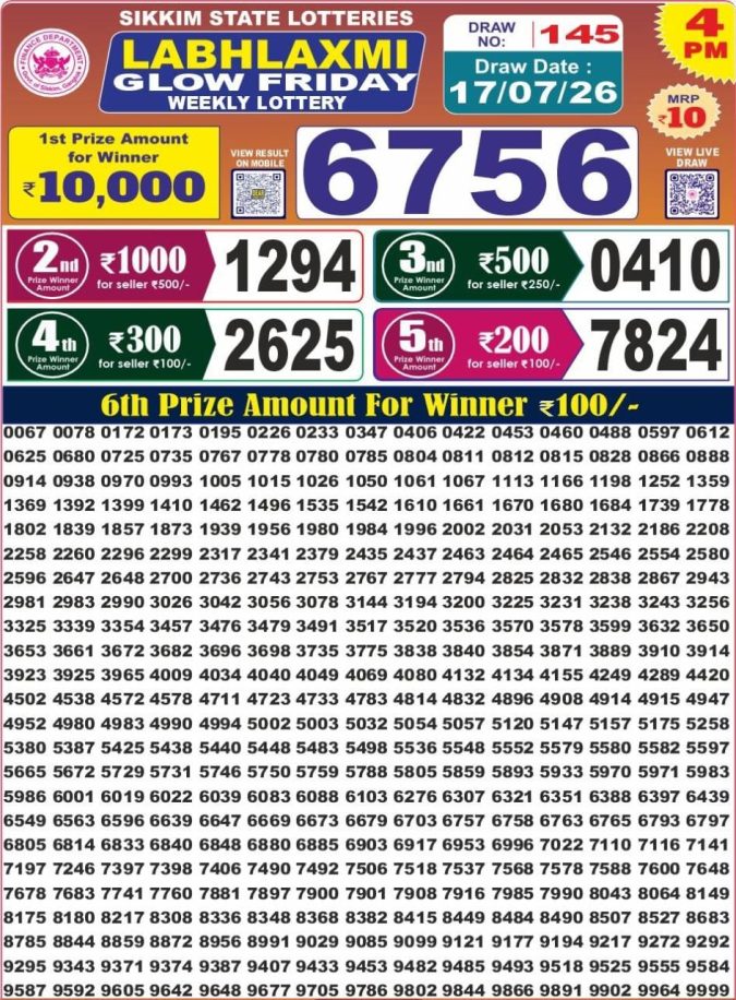 17-07-26 Labh Laxmi 4 PM Lottery Lottery Result Today 17.07.26