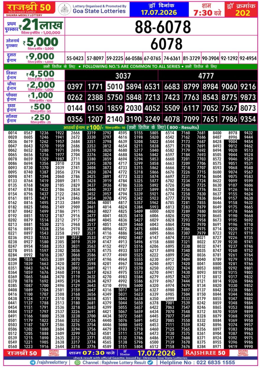 Lottery Result Today 17.07.26