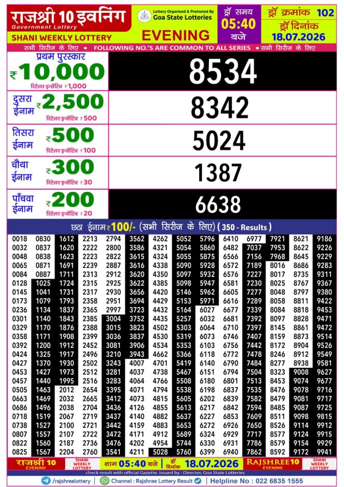 Lottery Result Today 18.07.26