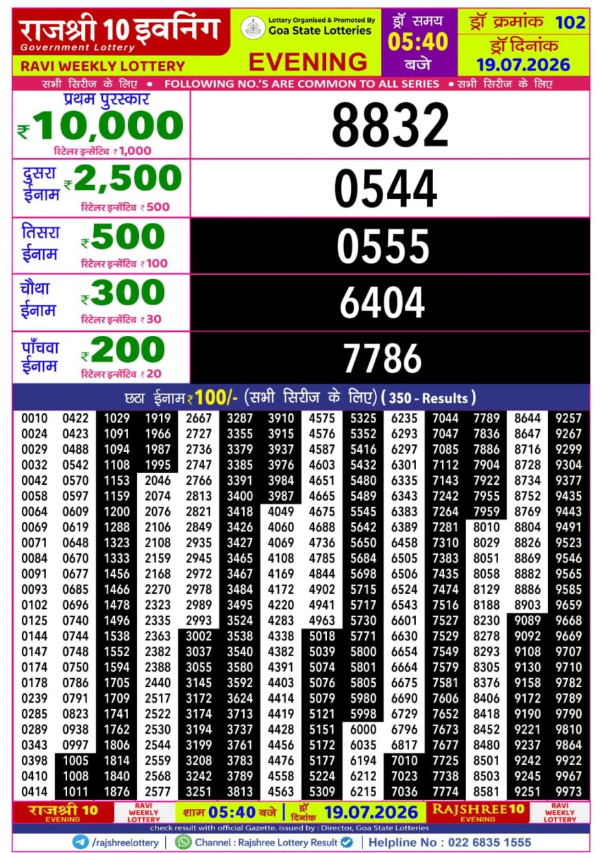 Lottery Result Today 19.07.26
