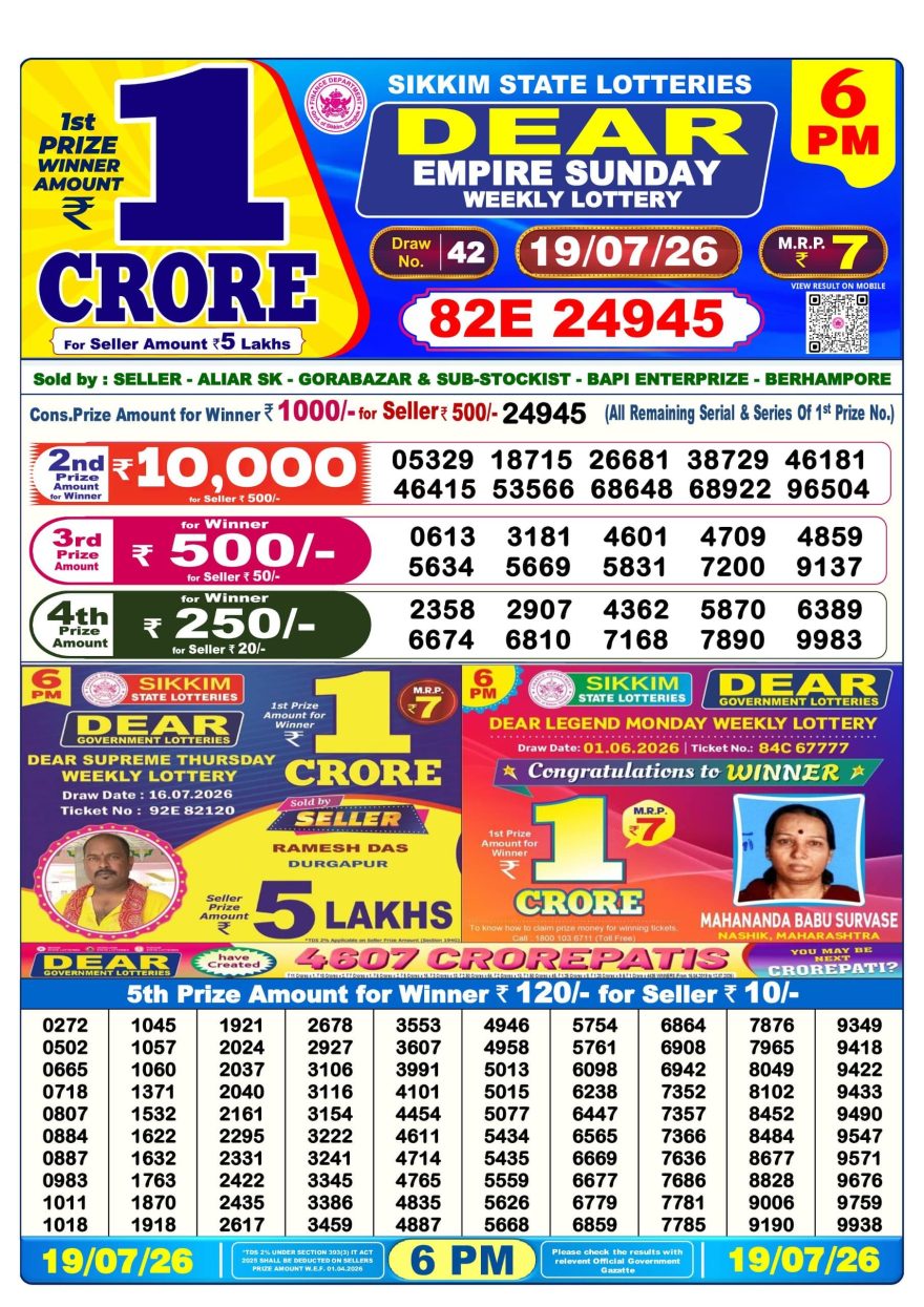 Lottery Result Today 19.07.26