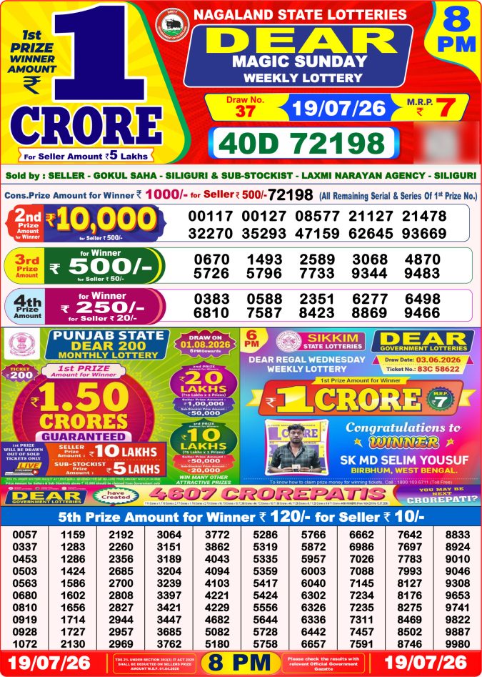 Lottery Result Today 19.07.26