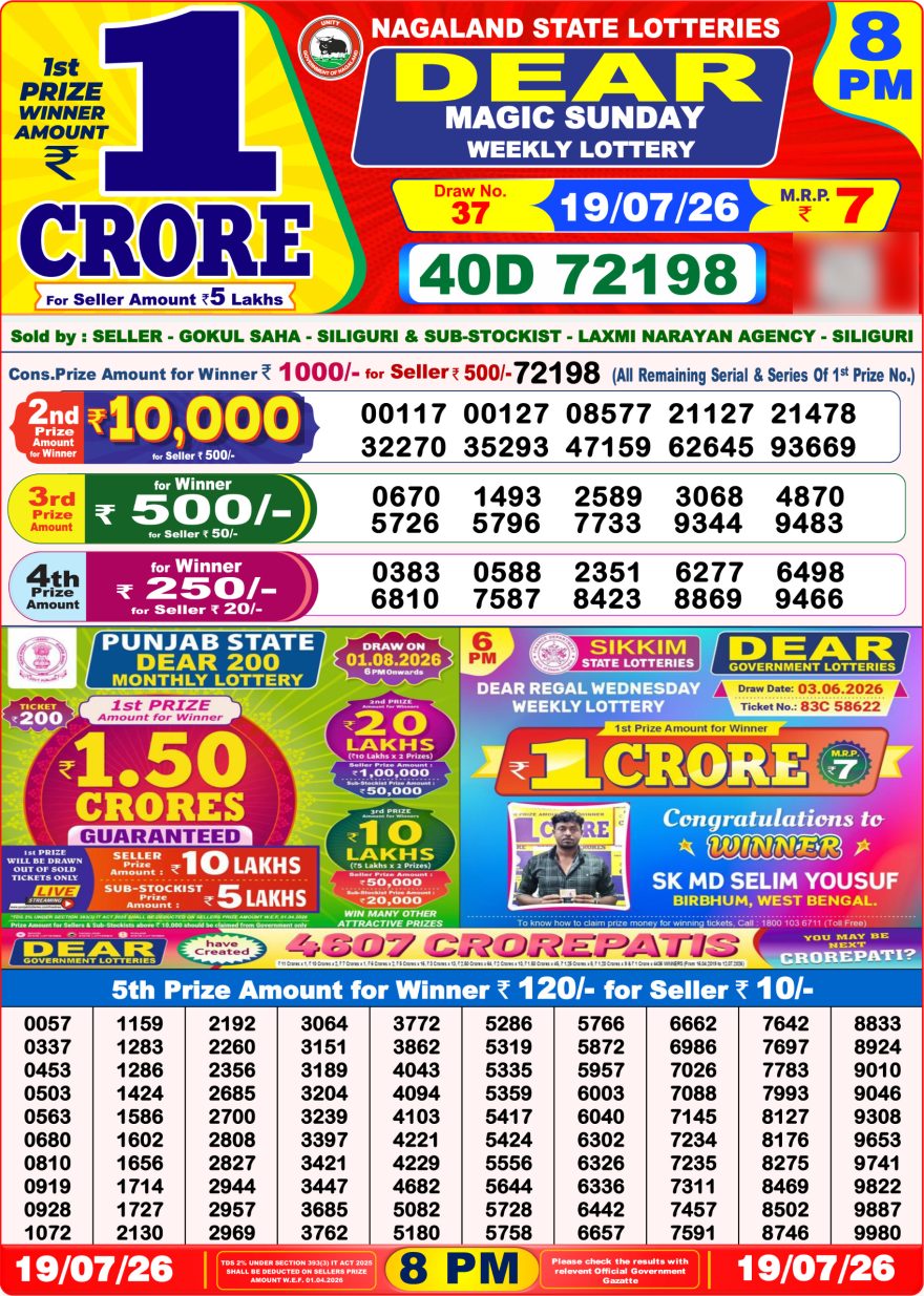 Lottery Result Today 19.07.26