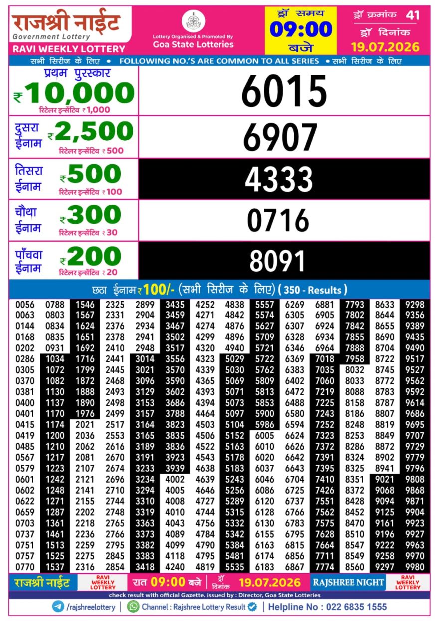Lottery Result Today 19.07.26