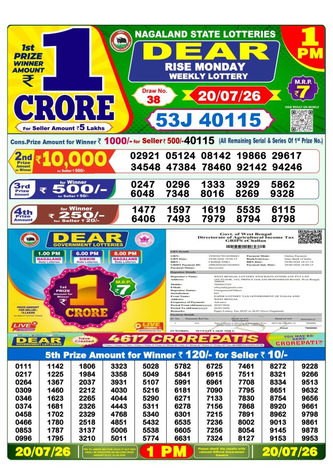 Lottery Result Today 20.07.26