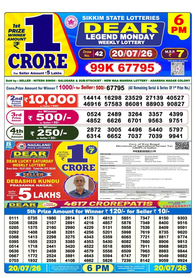 Lottery Result Today 20.07.26
