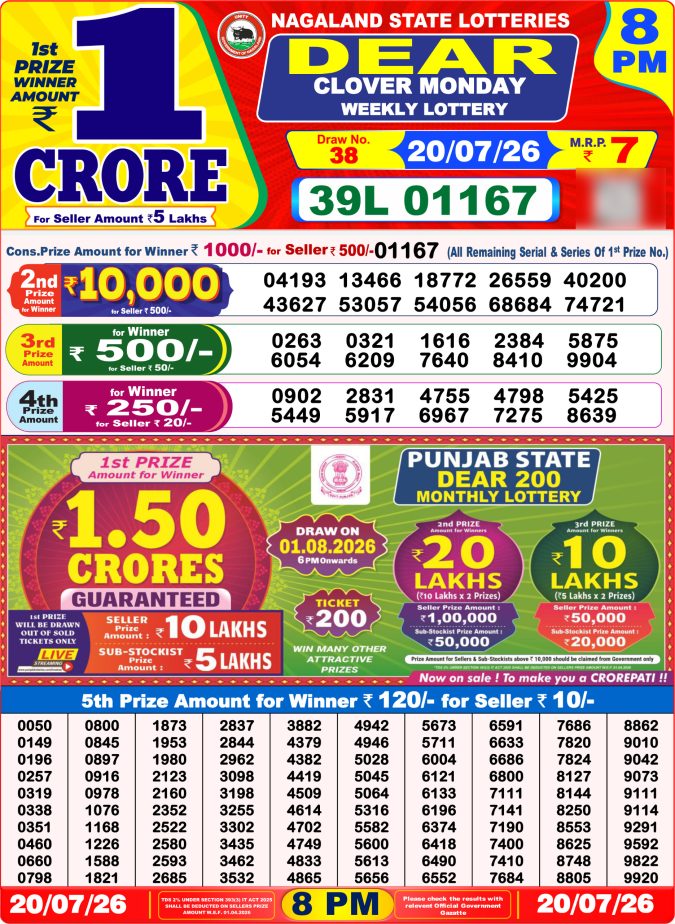 Lottery Result Today 20.07.26