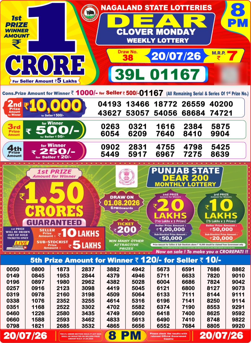 Lottery Result Today 20.07.26