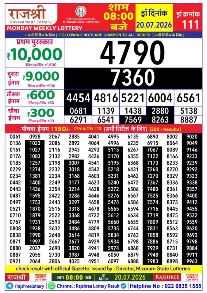Lottery Result Today 20.07.26