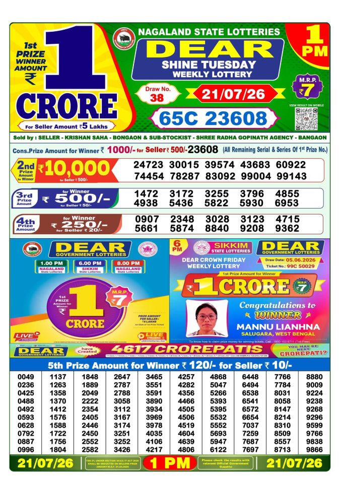 Lottery Result Today 21.07.26