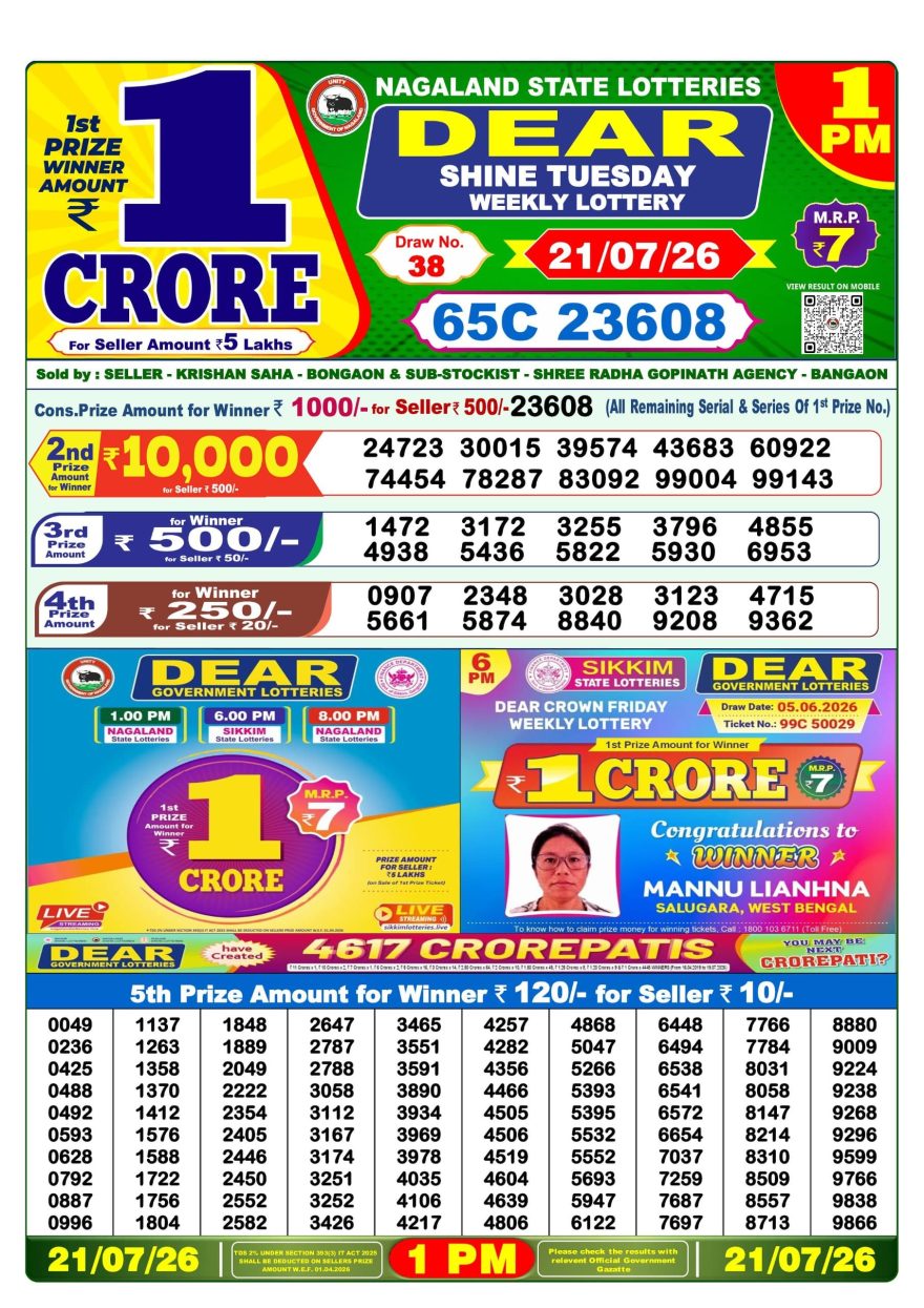 Lottery Result Today 21.07.26