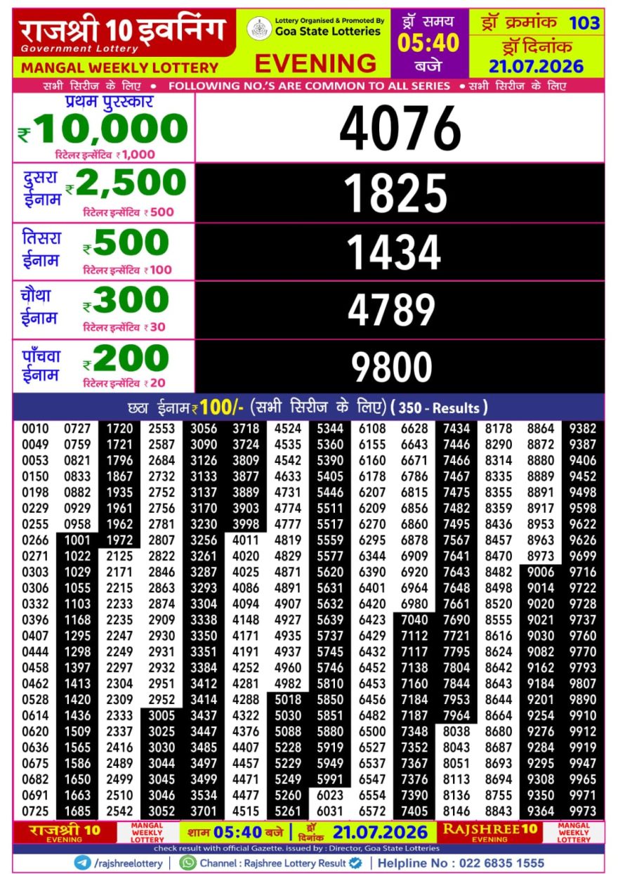 Lottery Result Today 21.07.26