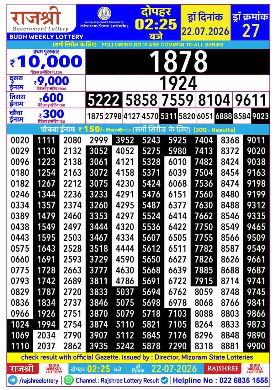 Lottery Result Today 22.07.26