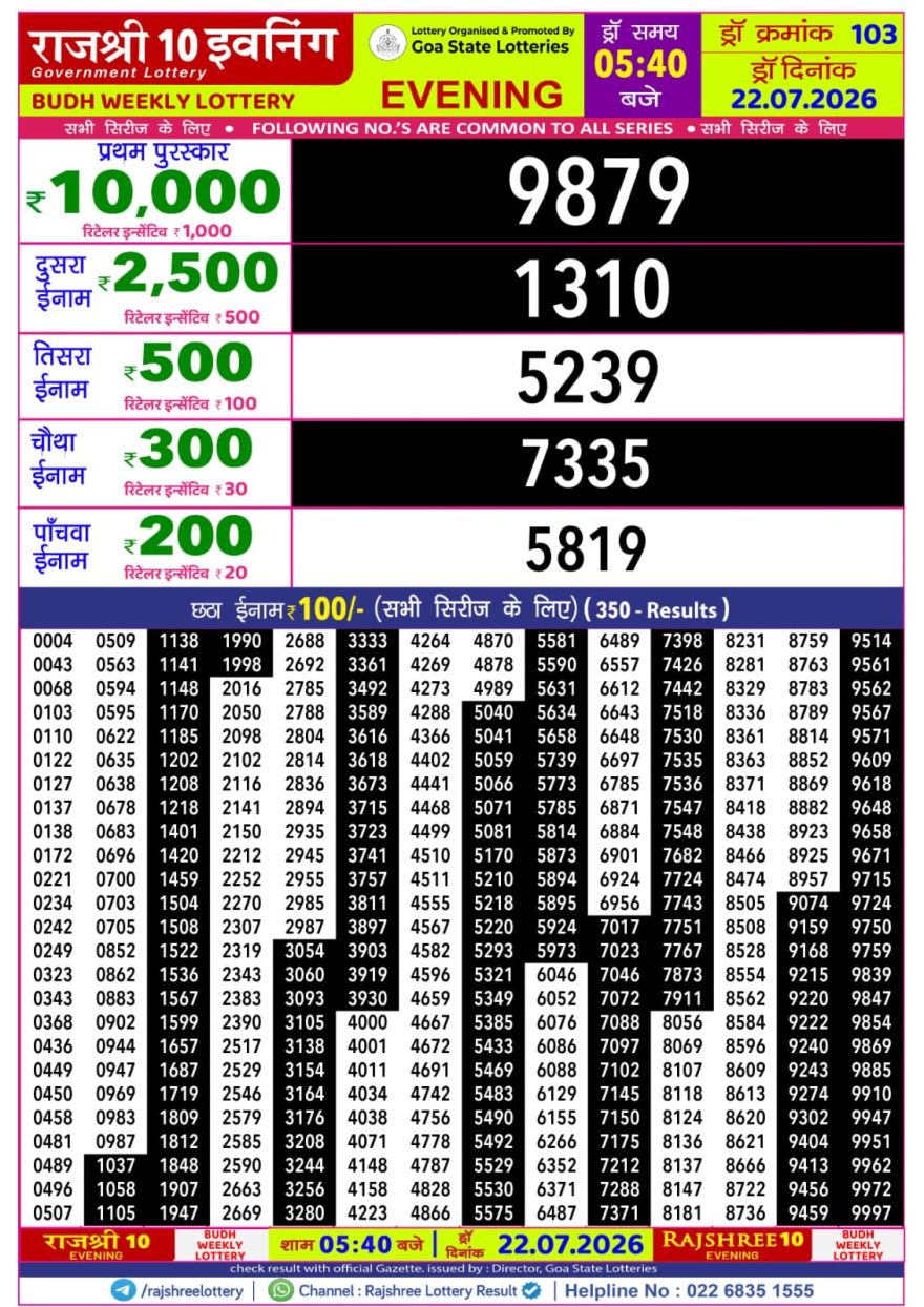Lottery Result Today 22.07.26