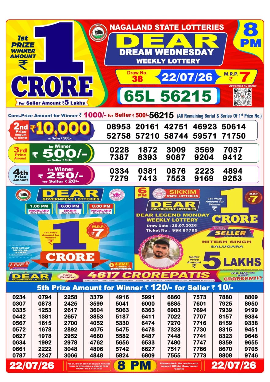 Lottery Result Today 22.07.26