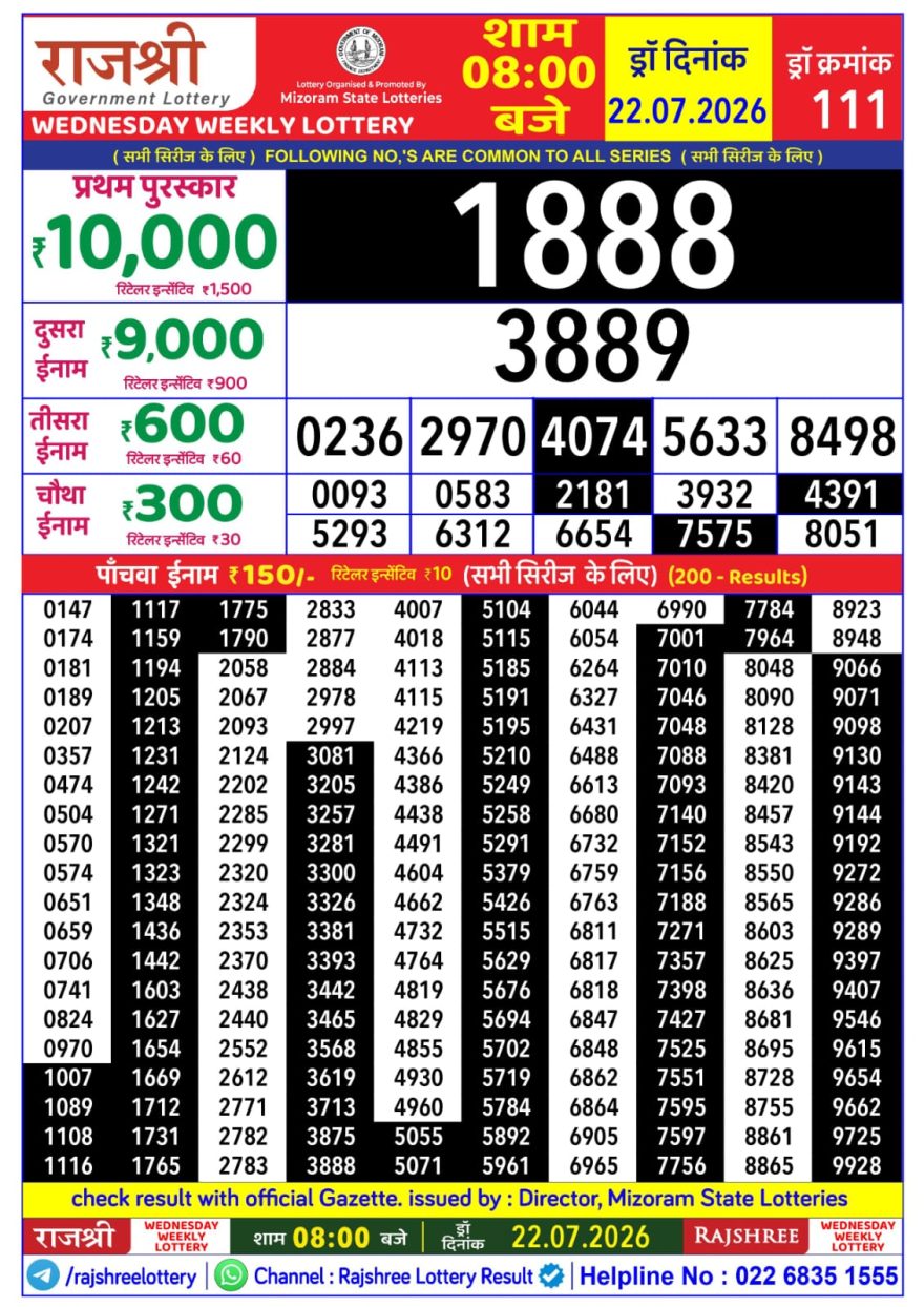 Lottery Result Today 22.07.26