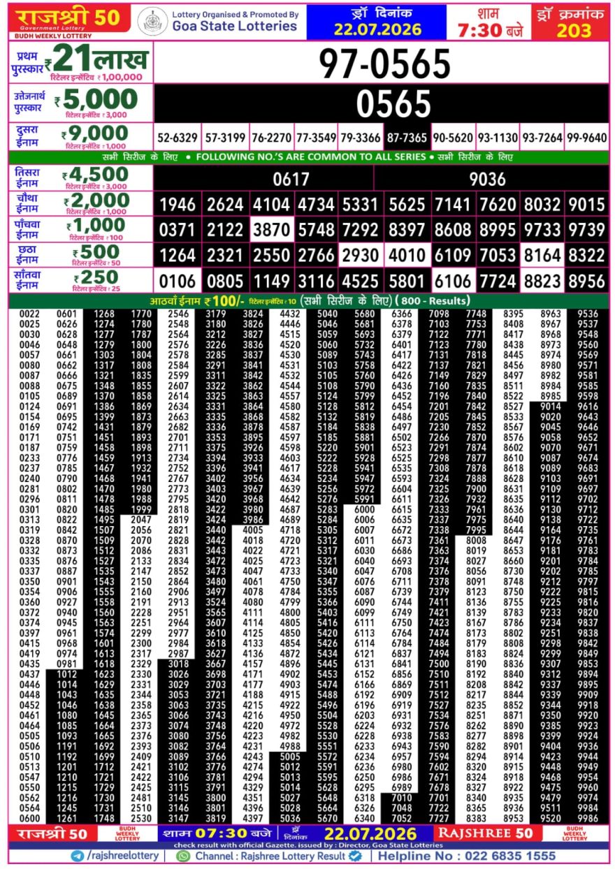 Lottery Result Today 22.07.26