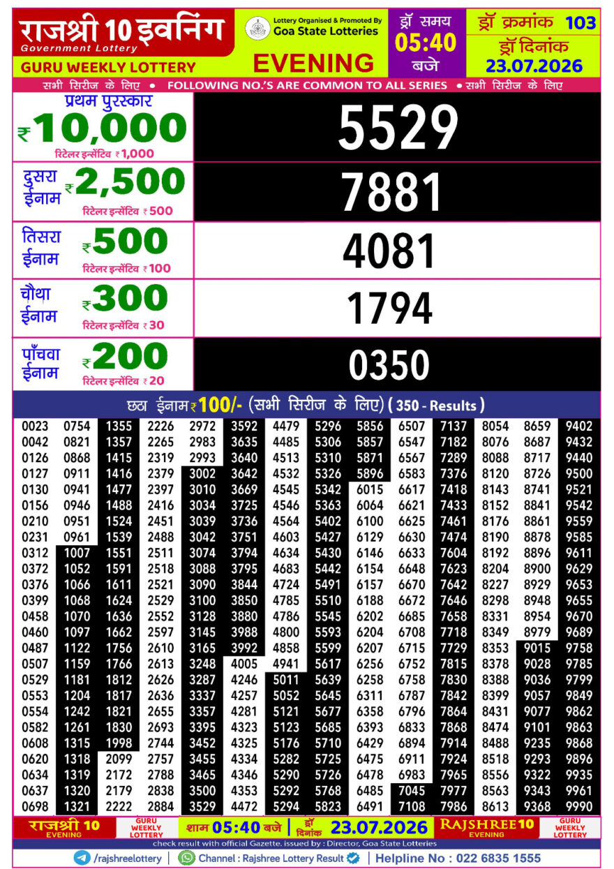 Lottery Result Today 23.07.26