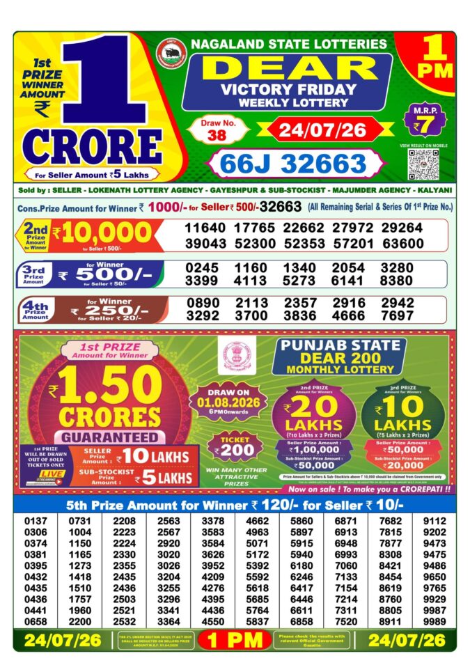 24-07-26 Lottery Sambad 1 PM Result Dhankesari Lottery Result Today 24.07.26