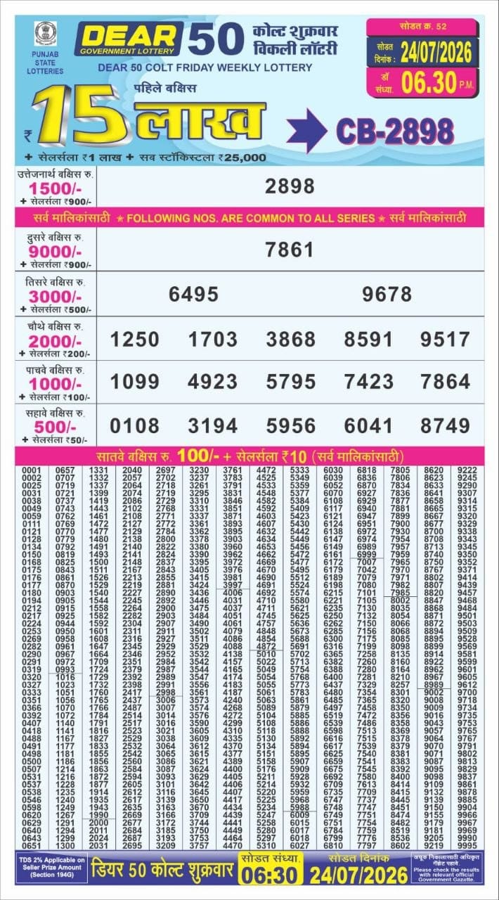 Lottery Result Today 24.07.26