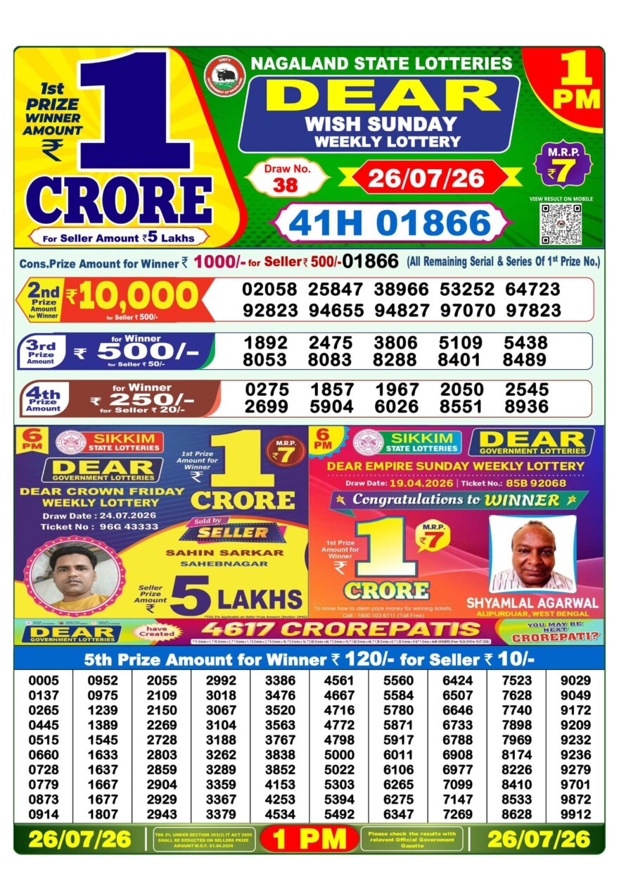 Lottery Result Today 26.07.26