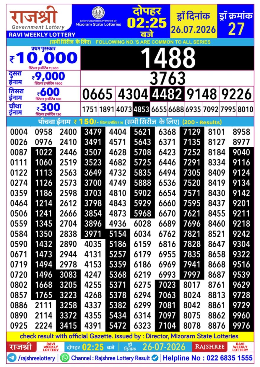 Lottery Result Today 26.07.26
