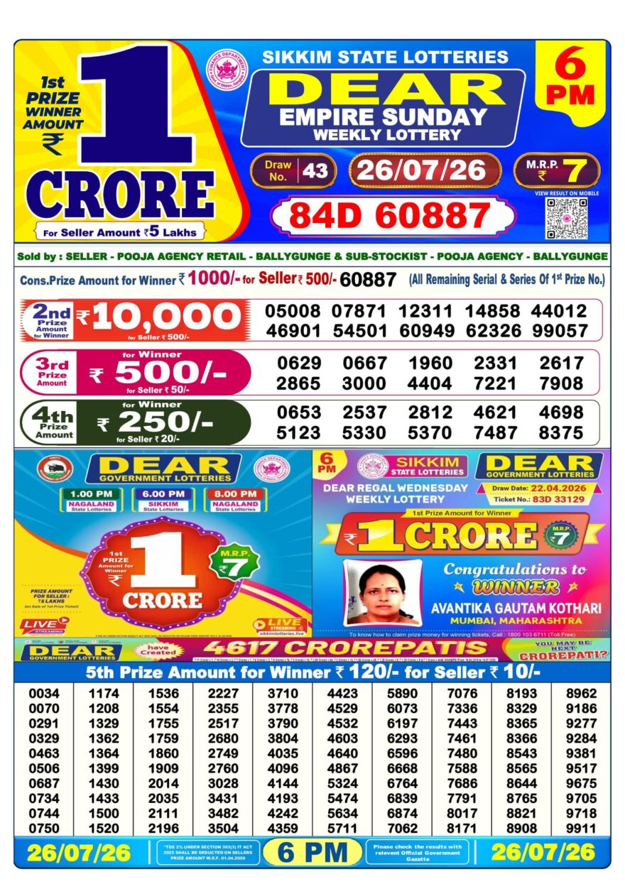 Lottery Result Today 26.07.26