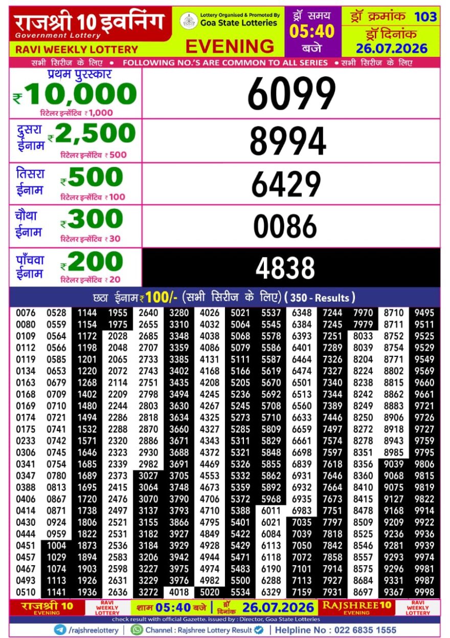 Lottery Result Today 26.07.26