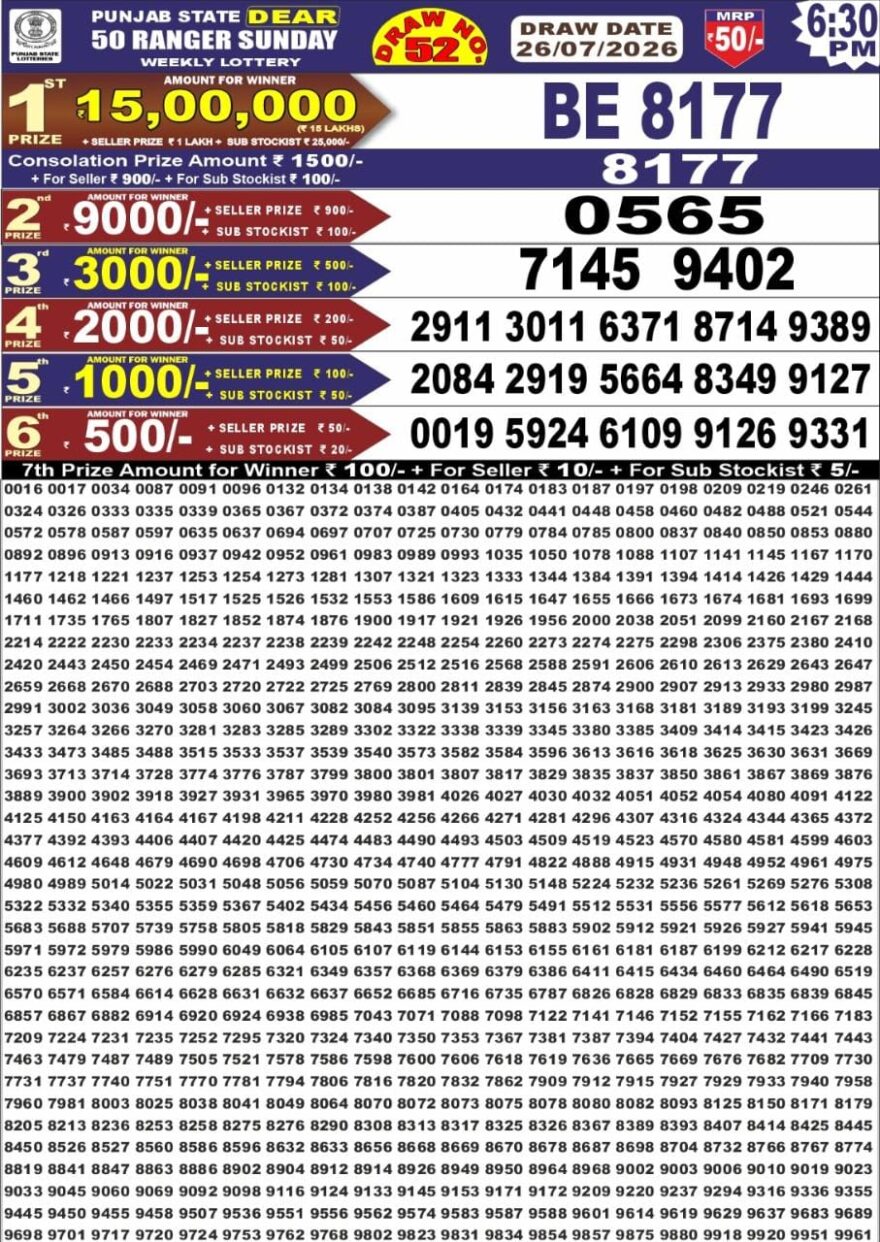 Lottery Result Today 26.07.26