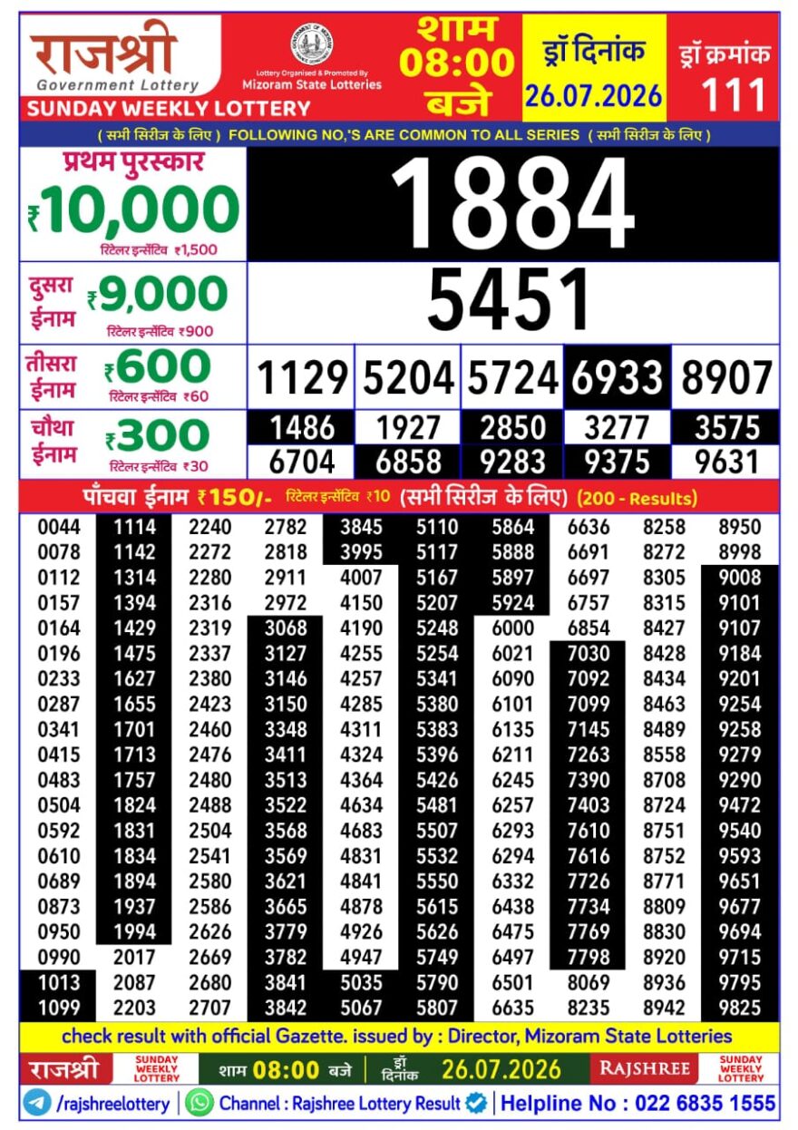 Lottery Result Today 26.07.26