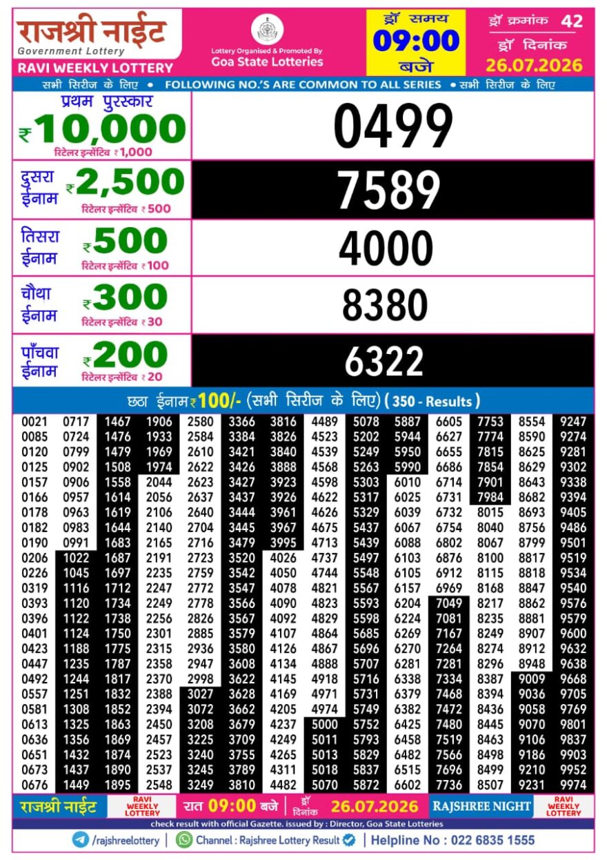 Lottery Result Today 26.07.26