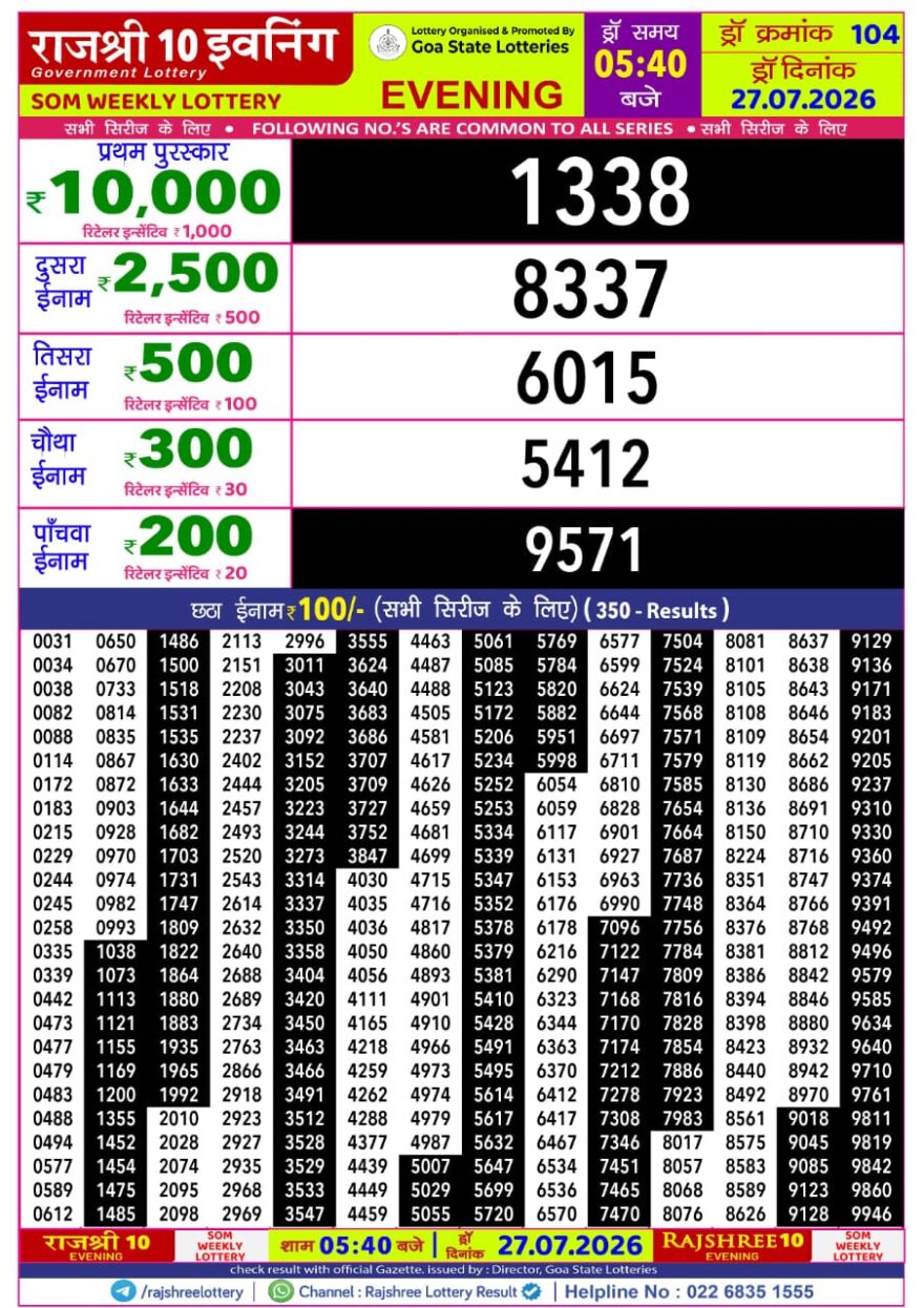 Lottery Result Today 27.07.26