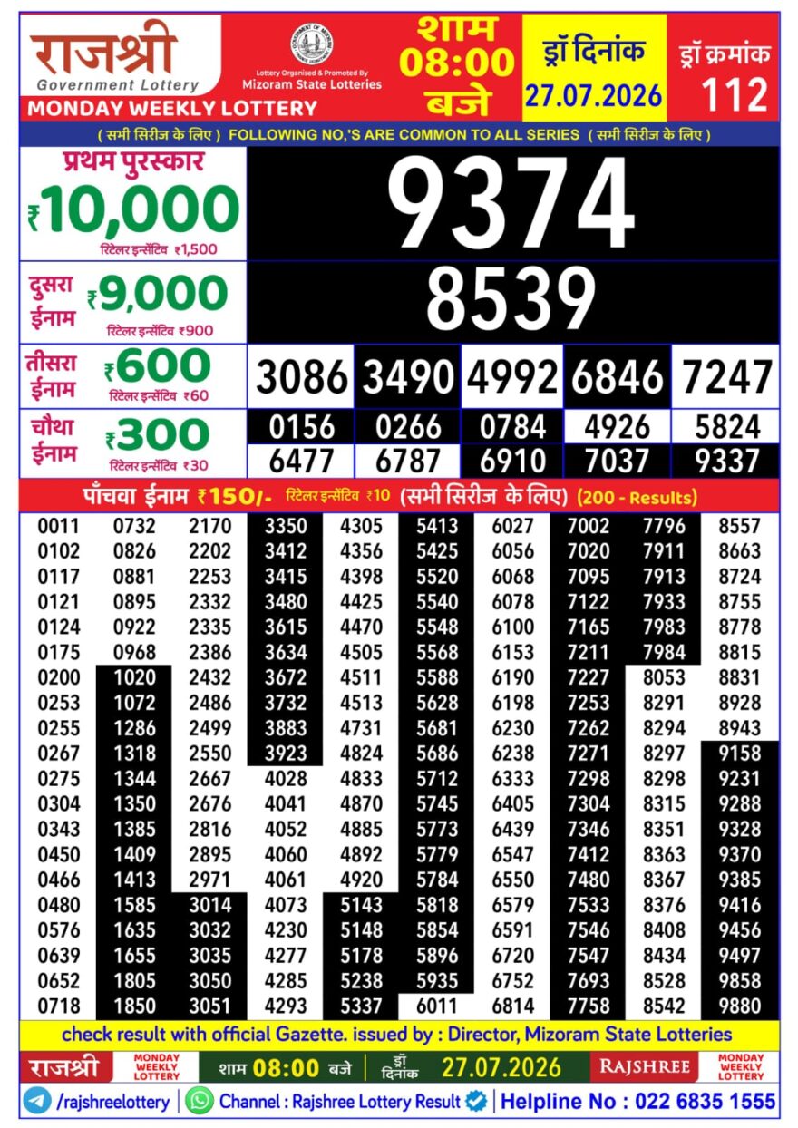 Lottery Result Today 27.07.26