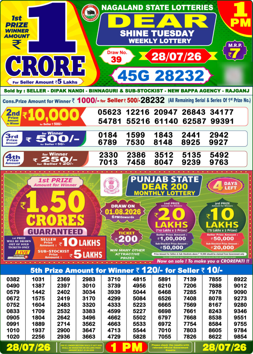 Lottery Result Today 28.07.26