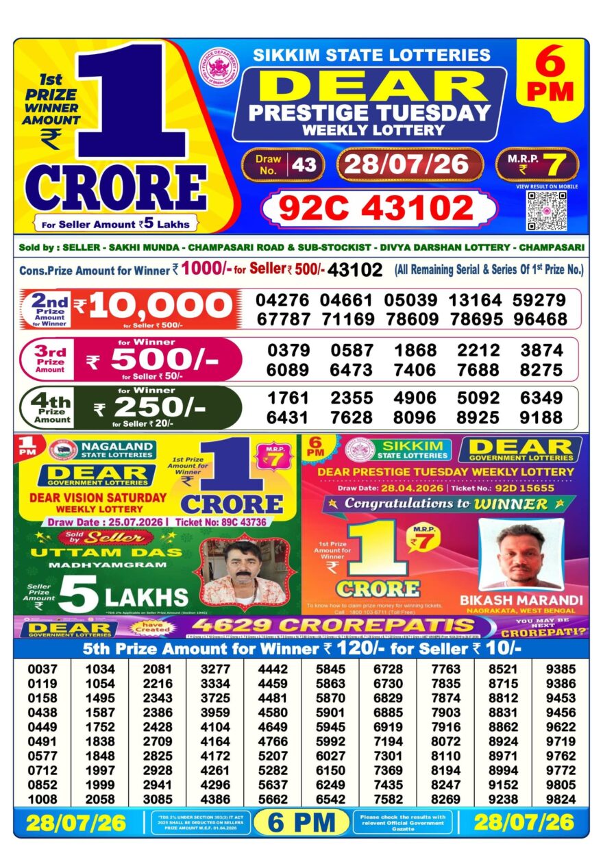 Lottery Result Today 28.07.26