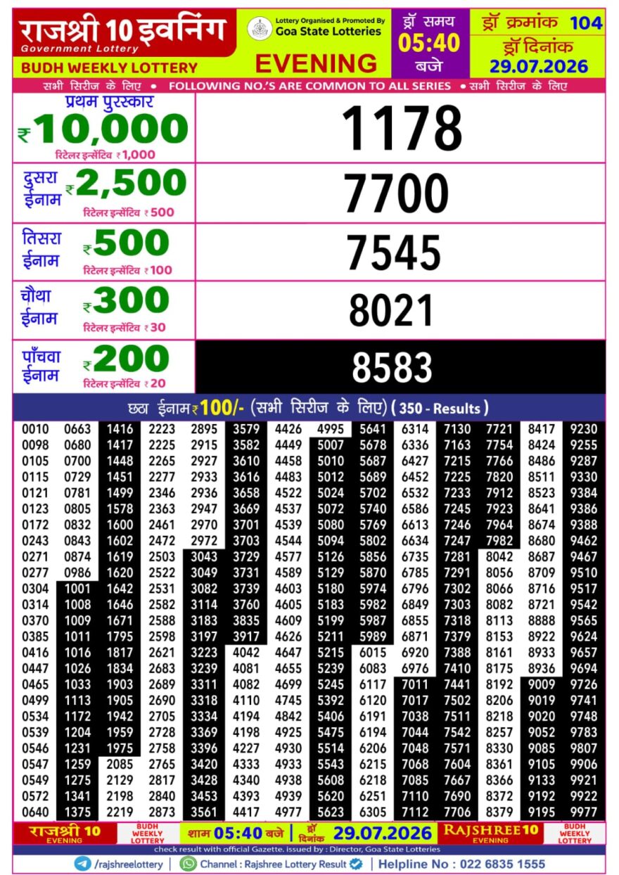 Lottery Result Today 29.07.26
