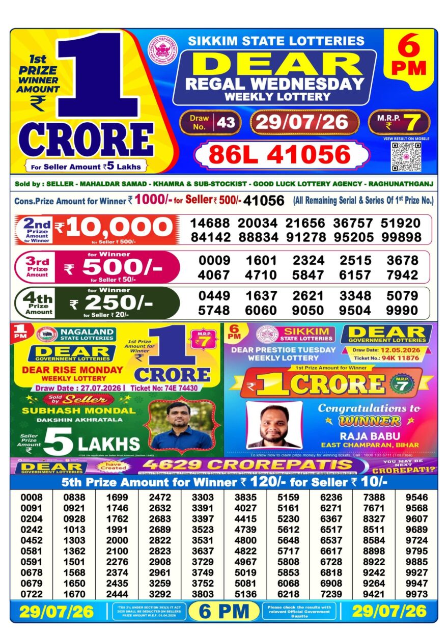 Lottery Result Today 29.07.26