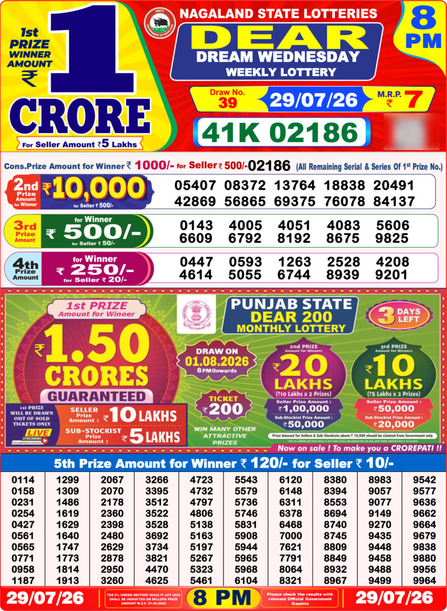 Lottery Result Today 29.07.26
