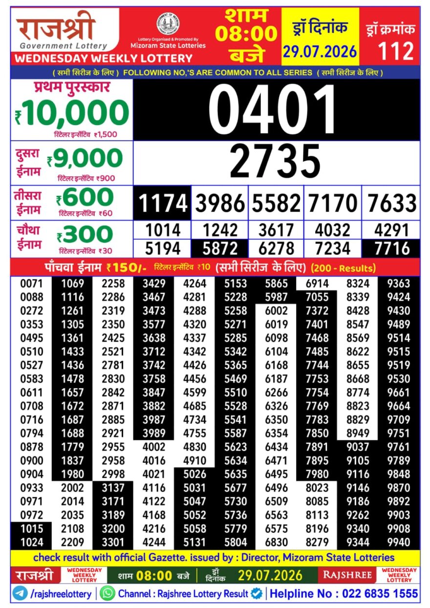 Lottery Result Today 29.07.26