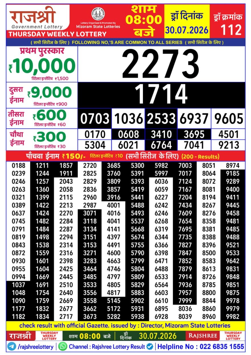 Lottery Result Today 30.07.26