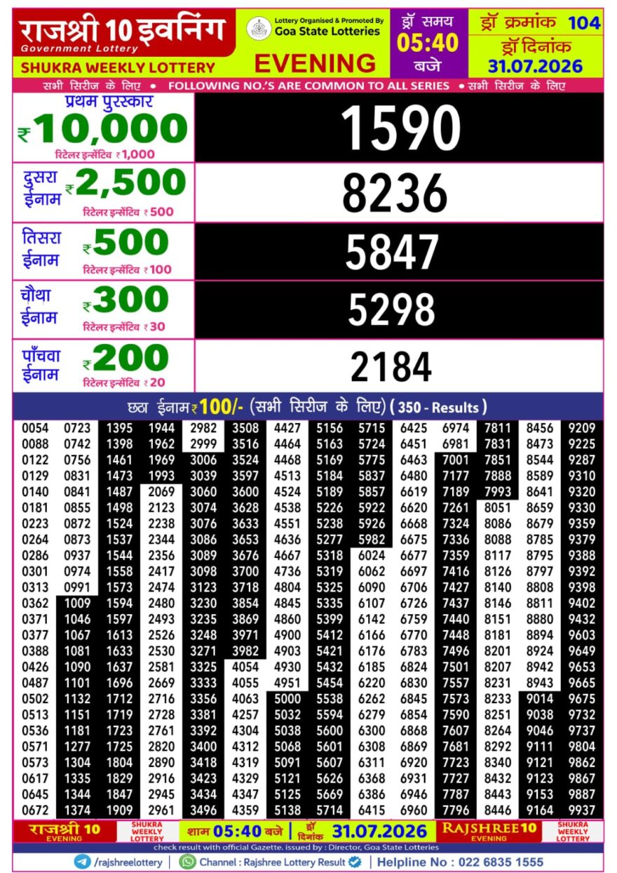 Lottery Result Today 31.07.26
