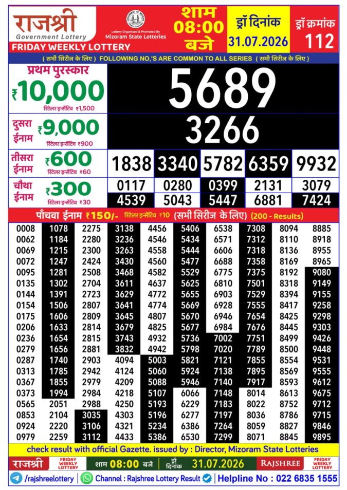Lottery Result Today 31.07.26