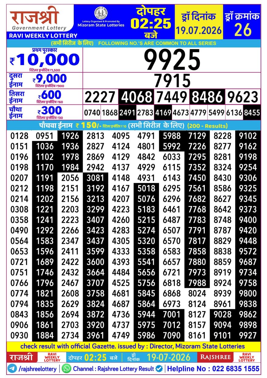 Lottery Result Today 19.07.26