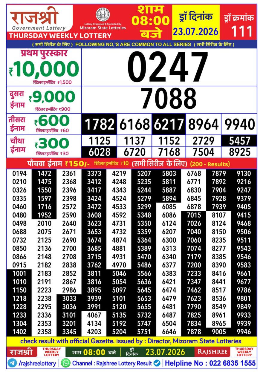 Lottery Result Today 23.07.26