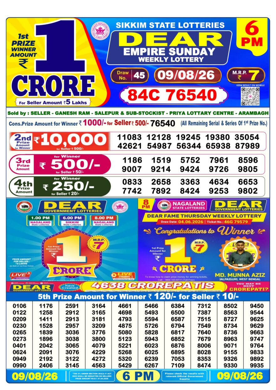 Lottery Result Today 09.08.26